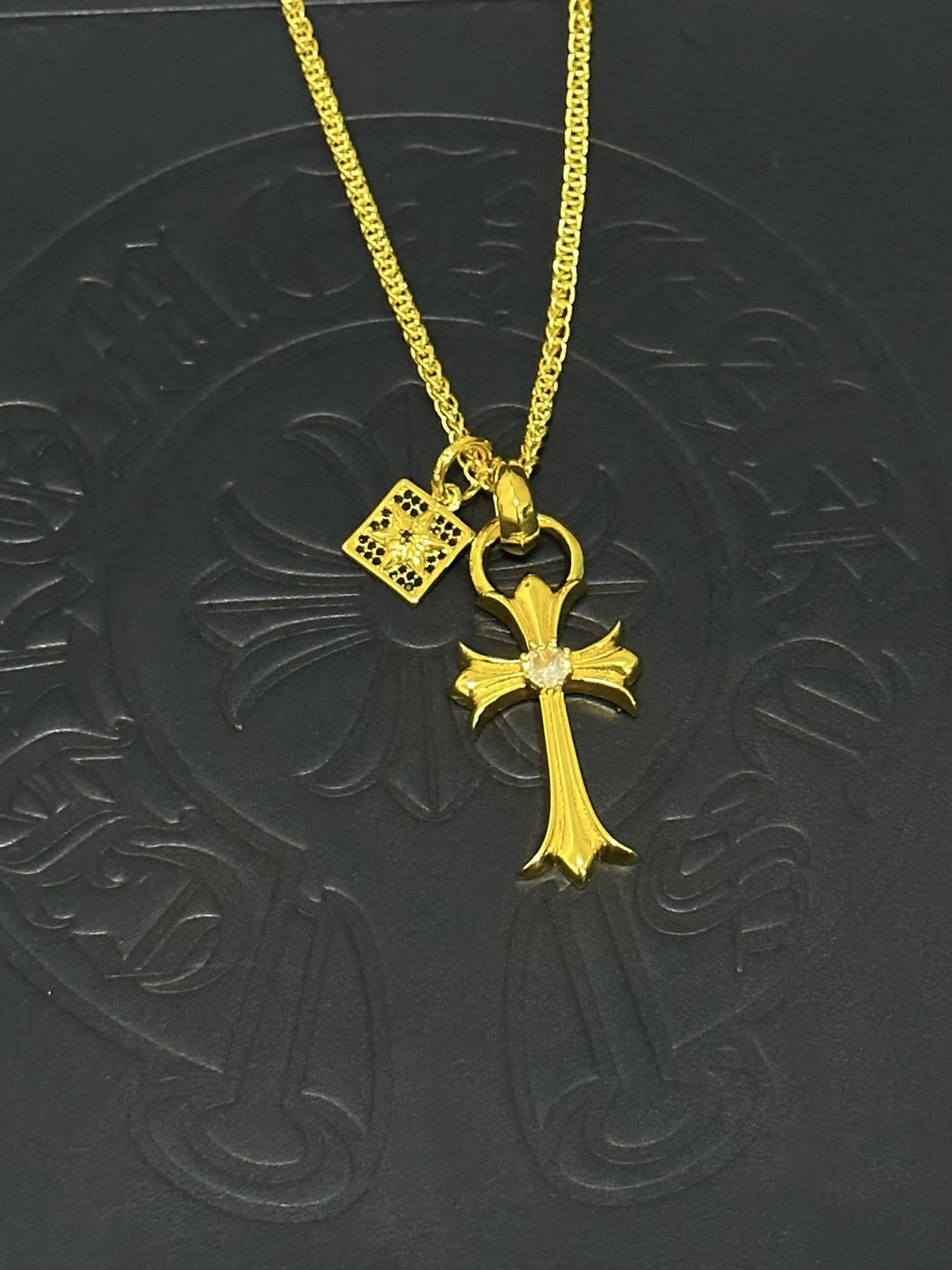 Chrome Hearts Gold-Plated Cross Pendant Necklace